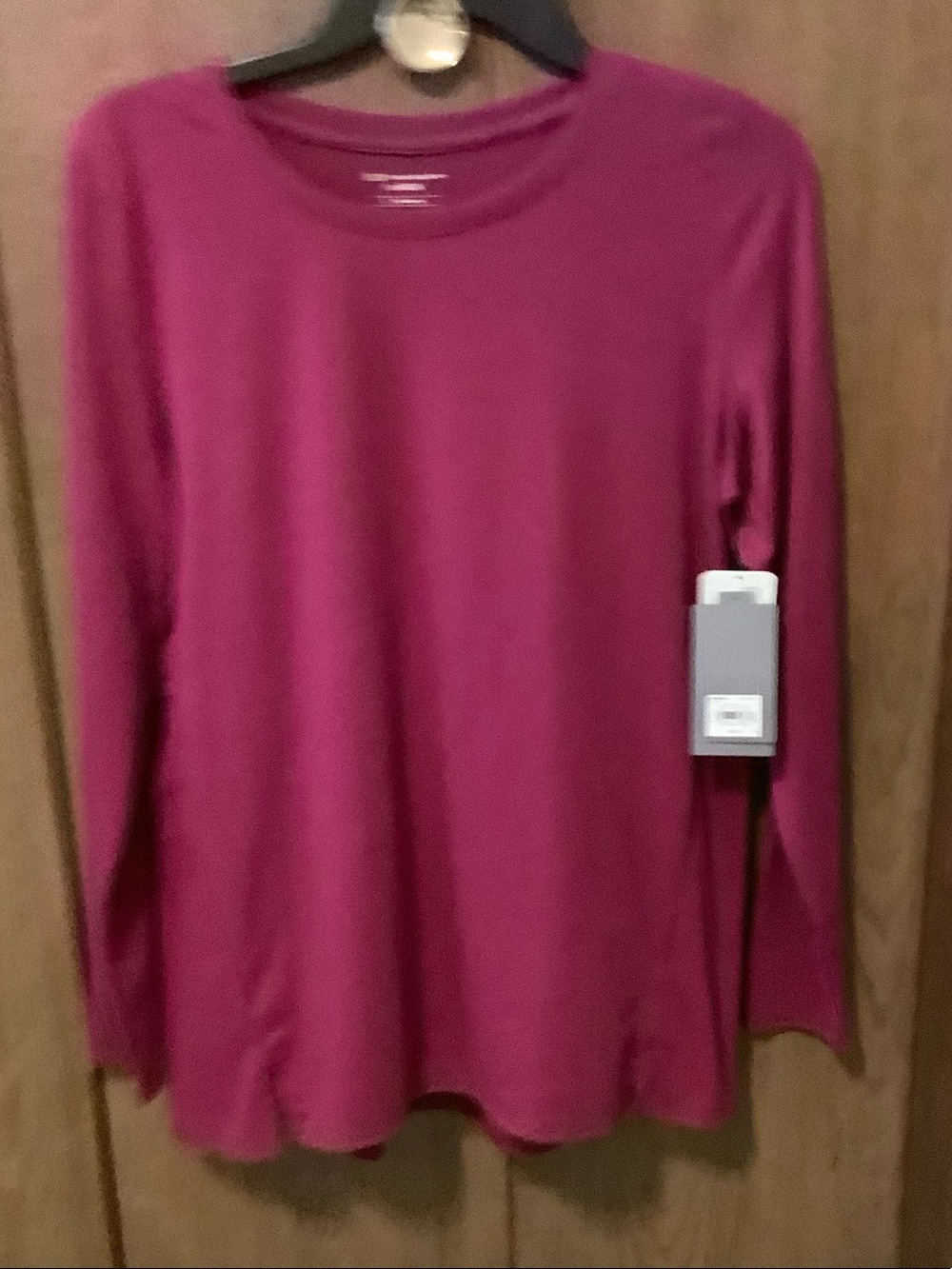Stylish Long Sleeve Crewneck Top - Vibrant Magenta